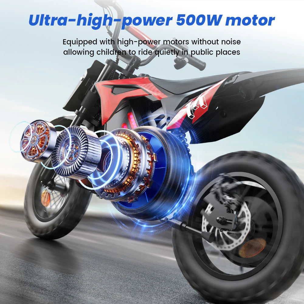 A14 Kids E-Moto Toy 500W Motor 22km Range 36V5.2Ah Battery 3 Speeds(27km/h) Dual Brakes Shock Absorbers Lights for Outdoor Fun