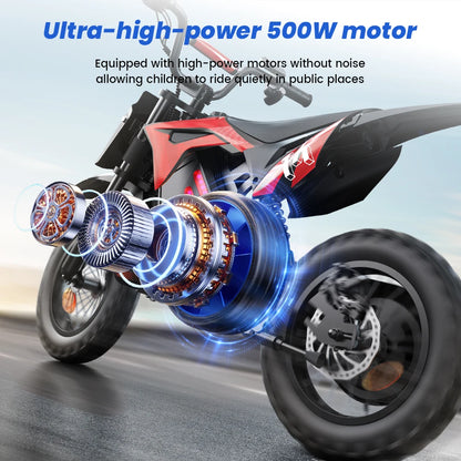 A14 Kids E-Moto Toy 500W Motor 22km Range 36V5.2Ah Battery 3 Speeds(27km/h) Dual Brakes Shock Absorbers Lights for Outdoor Fun