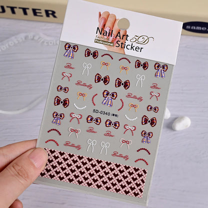 1pcs 5D White Lace Bowknot Nail Art Sticker Sweet Pearl  Bow Ribbon Self-Adhesive Nail Slider DIY Luxury Nail Decorations Decals