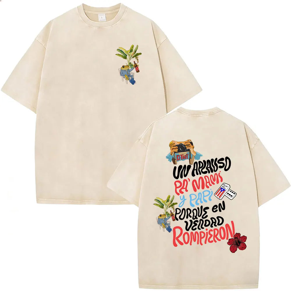 Rapper Bad Bunny Vintage Washed T Shirts Debi Tirar Mas Fotos DTMF T-shirts Men's Clothing Fashion High Quality T-shirt Couples