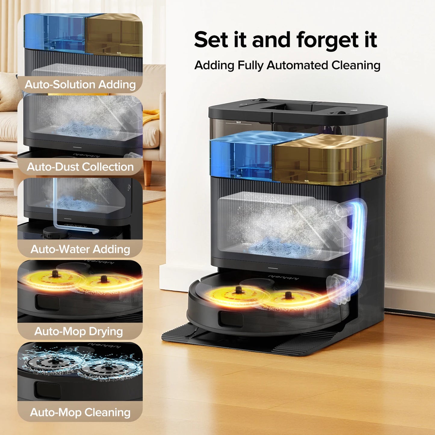 Lubluelu S1000 Robot Vacuum Mop with Self-Cleaning Station 11000Pa 75℃ Hot Water Wash Auto-Dry Carpet Boost Cleaning for Home