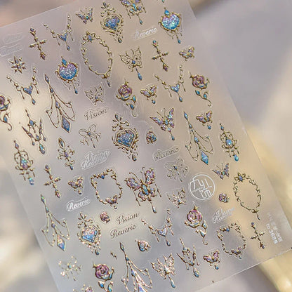 Shiny Jelly Butterfly Charming Golden Gradient Bowknot 5D Self Adhesive Nail Art Sticker Flower Petal Rhinestone Manicure Decals