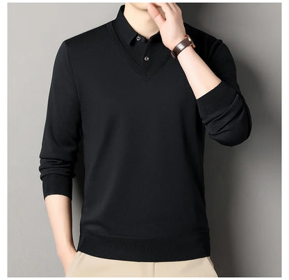 Men's Fleece Lined Sweater Polo Collar Pullover Tops Fashion Business Causal Pullovers Korean Slim Fit Thick Winter Clothes
