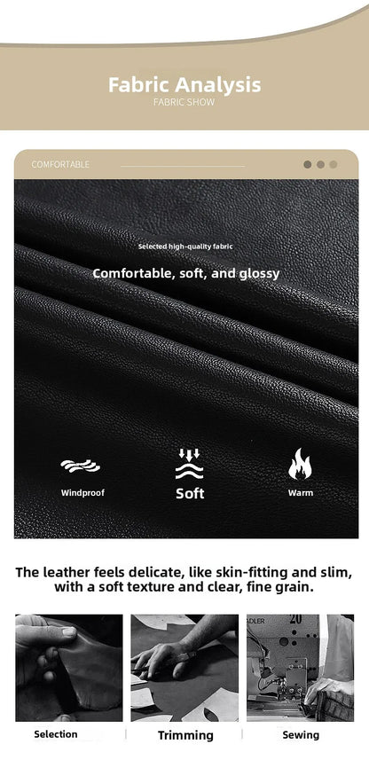 Spring Autumn Men's Biker Style Thin Top Layer Leather Jacket Motorcycle Outerwear Lightweight Korean Version Zipper Closure