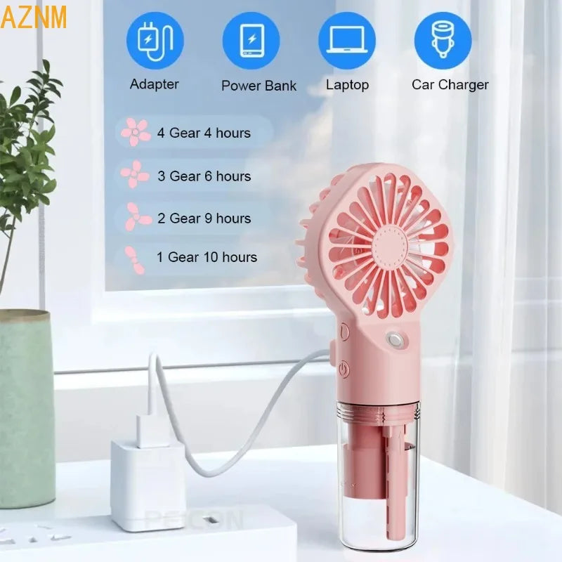Portable Humidifier Fan Mini Handheld Mist Fan Portable USB Rechargeable Handheld Fan with Humidifier Mini Water Spray Hand Fan