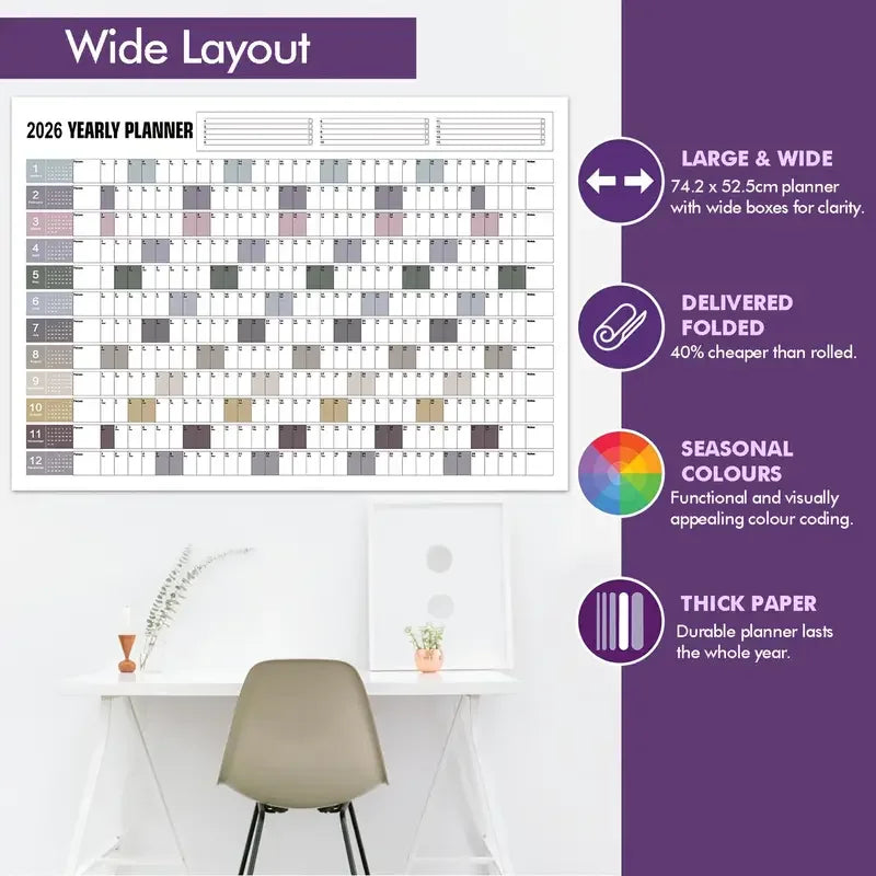 2026 Wall Calendar Planner - Full Year View Calendar 2026, Year Wall Planner 2026 with stickers and Double-Sided Round Stick