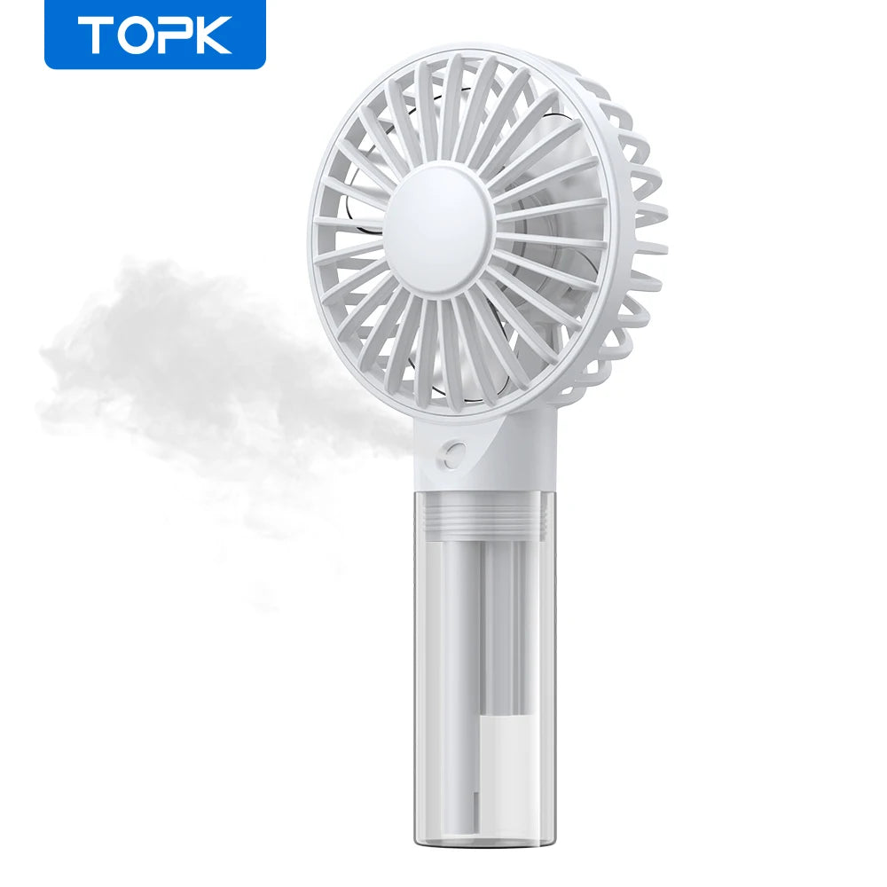 TOPK mini nešiojamas ventiliatorius su vandens dulksna, 2000 mAh talpos ir drėkinimo funkcija, skirtas vasaros asmeniniam elektriniam ventiliatoriui, USB ventiliatoriai kambariui