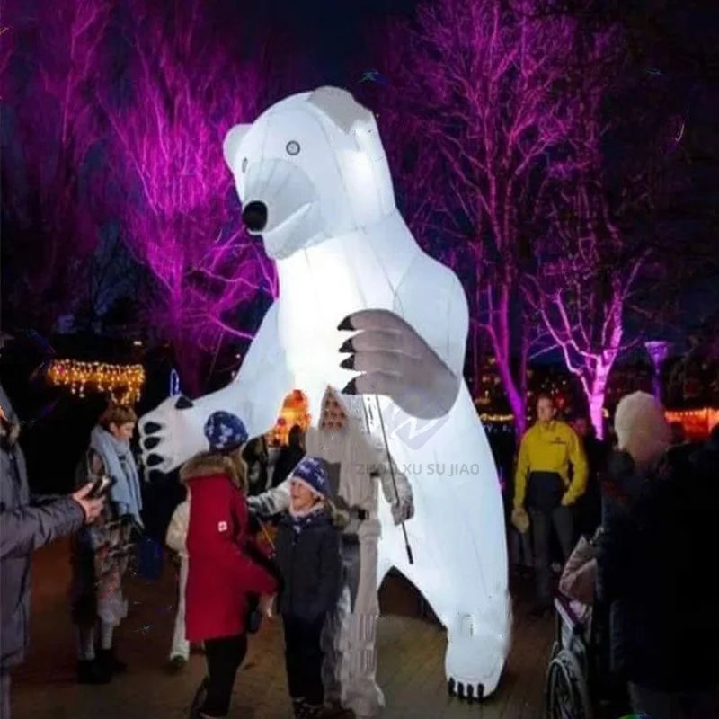 Inflatable Polar Bear Puppet with Lights Large Inflatable White Walking Animal Puppet For Festival Stage and Street Performances