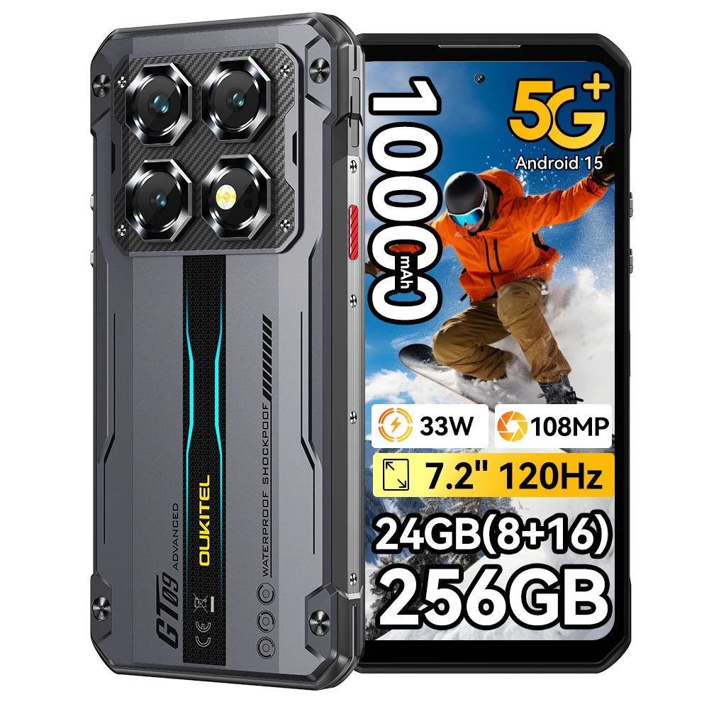 OUKITEL Rugged Phone WP60 5G 24GB(8+16) 256GB / 36GB(12+24) 512GB 7.2” HD+ 120Hz Smartphone 10000mAh 108MP Android 15 NFC