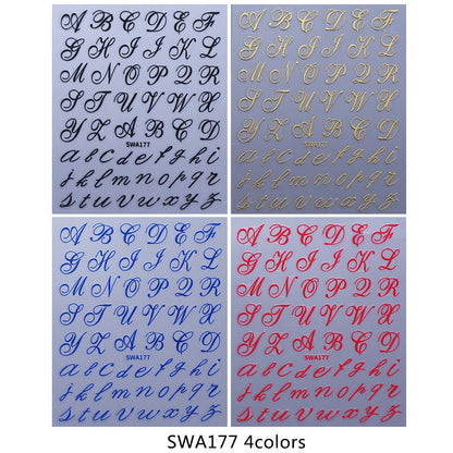 4pcs English Letter Nail Stickers Gothic Style Y2K Cool Design Roman Letter Alphabet Adhesive Nail Decal DIY Manicure Decoration
