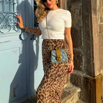 HXAO Leopard Long Skirts Women's 2024 Spring Summer Autumn Elegant Party Printed Skirts Ladies Fashion Casual Office Midi Skirts