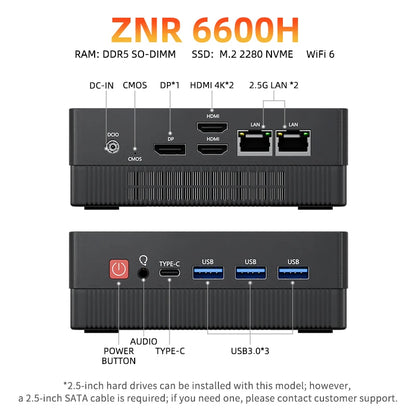 TexHoo Mini PC AMD R5 6600H  R7 7730U  R3 4300U Dual HDMI DP Wifi6 WDesktop Gaming Computer Dual network ports