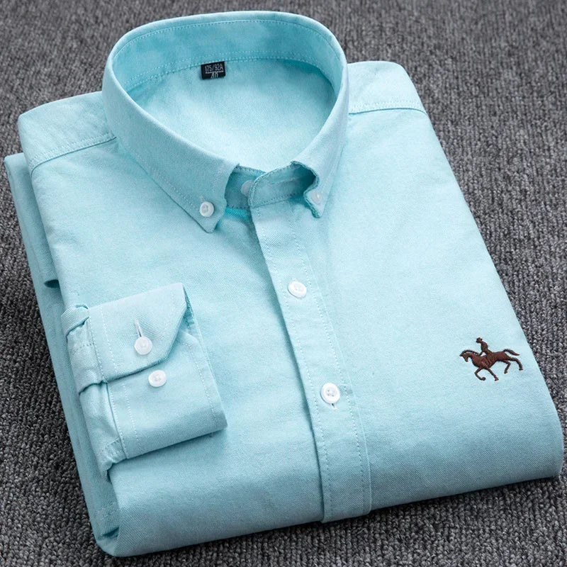 Large Size Full Men's Shirts 100% Pure Cotton Oxford Business Casual Shirt Soft Slim Fit Formal Plain Shirt Long Sleeve Clothes