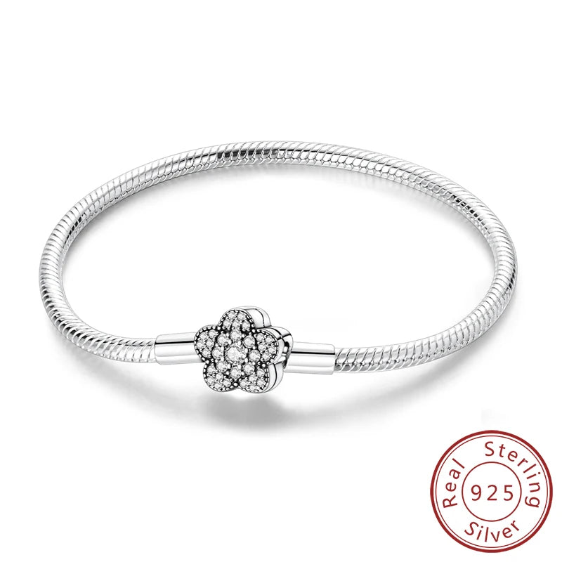 Original 925 Sterling Silver Bracelets 17-20CM Love Heart Flowers Butterfly Charms Beads Bracelet For Women Fashion Jewelry Gift
