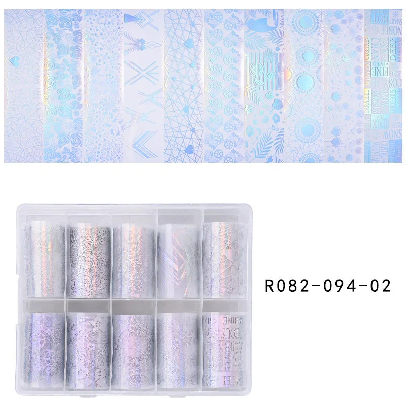 10 Patterns New Metal Nail Foils for Transfer Paper Stickers Floral Chameleon Nails Wraps DIY Water Marble Nail Art Decorations
