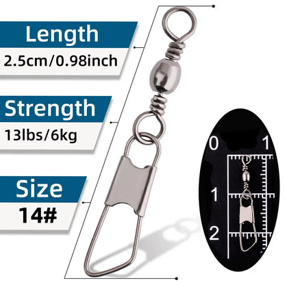 50Pcs/ Box Brass Barrel Fishing Swivel Solid Rings Fishing Pin Line Connector Fishhook with Interlock Snap Swivels Tackle Tool