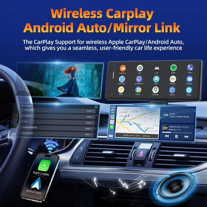 7/10.26" Wireless Carplay Screen for Car,5G Wifi Dash Cam 4K Car DVR,Android Auto Dual Lens GPS Navigation Video Recorder,FM AUX