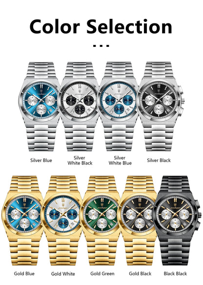 POEDAGAR Luxury Man Watch Chronograph Date Stainless Steel Sport Men Wristwatch Waterproof Luminous Fashion Quartz Men's Watches