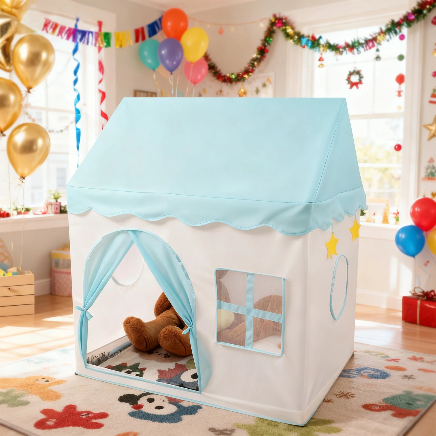 【Leisure and Entertainment】Large Children's Toy Castle, Pink Playhouse with Floral Design, Children's Pretend Play Tent, Kids' Secret Base and Sleeping Tent, Outdoor Beach Toy Playhouse, Holiday Gift for Boys and Girls, C