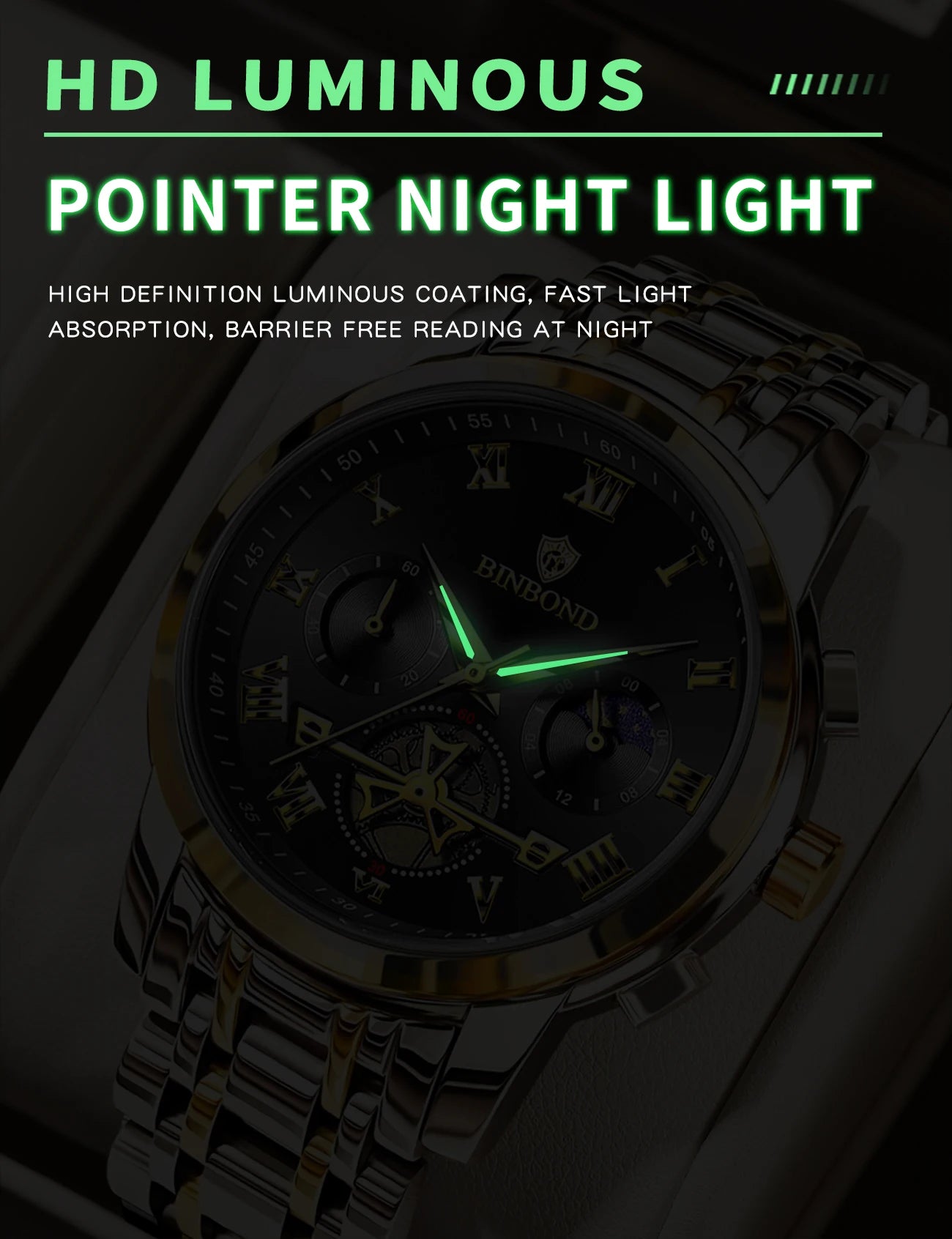 BINBOND Chronograph Men's Watches Accurate Quartz Watch For Men Luxury Luminous Waterproof StopWatch Durable Reloj