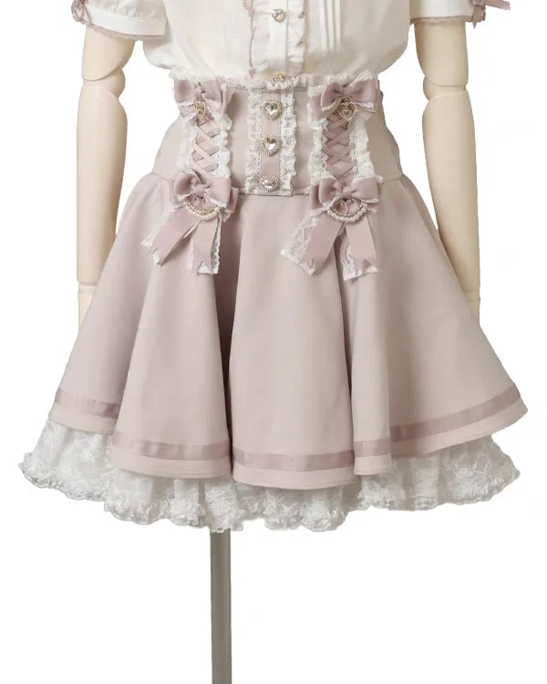 Japanese Liz Skirt High Waist Thin Kawaii Cute Bow Lolita Skirts Women Summer New Elastic High Waist Ruffle Short Pleated Skirt