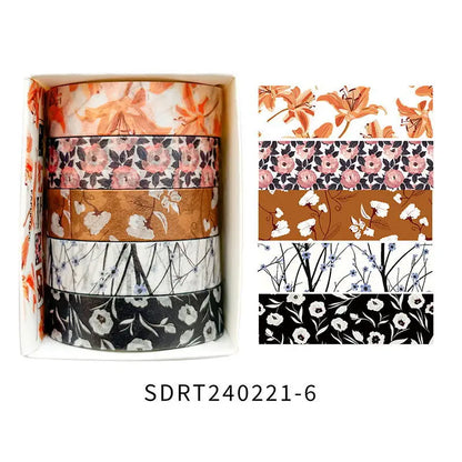 5 Rolls/set Aesthetics Floral Decorative Adhesive Tape Flower Washi Tape DIY Scrapbooking Material Sticker Label Stationery