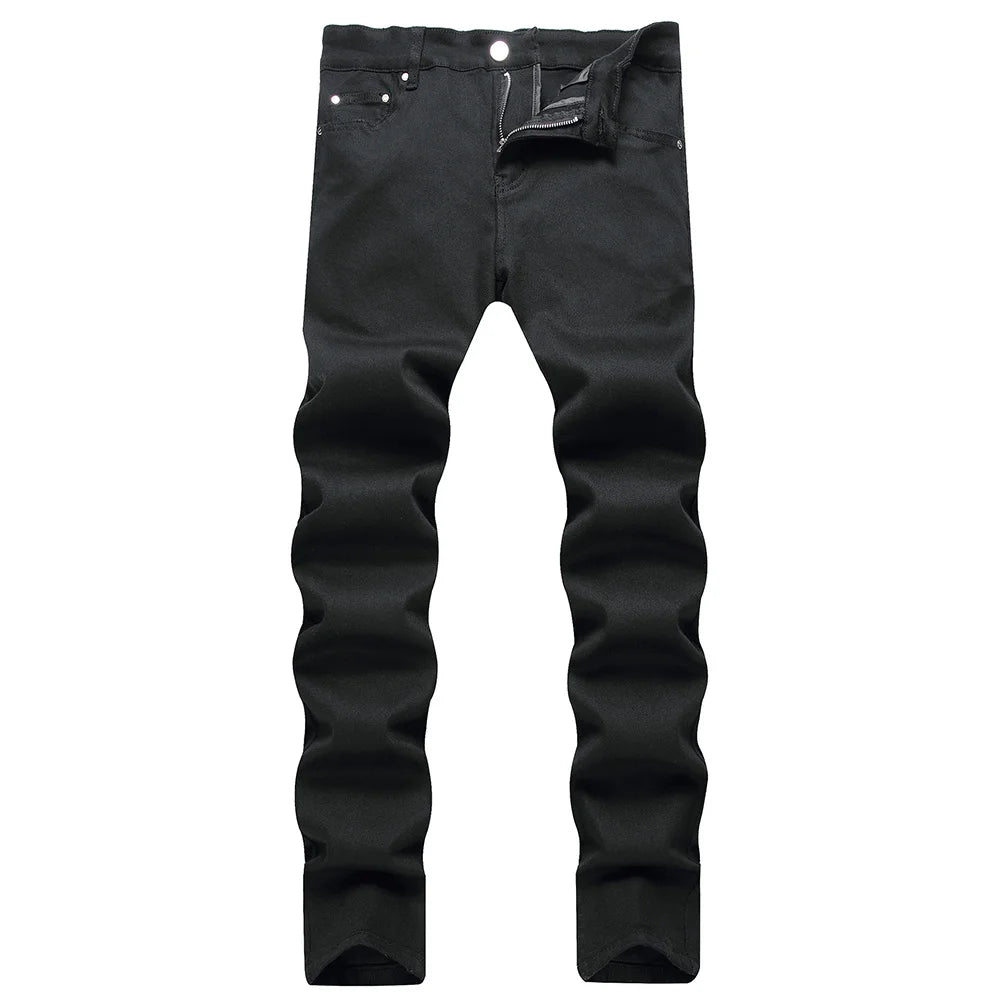 Men Classic Pure Black Jeans All Match Stretch Denim Pants Casual Plus Size Slim Straight Trousers