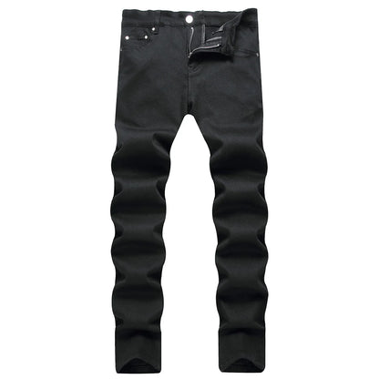 Men Classic Pure Black Jeans All Match Stretch Denim Pants Casual Plus Size Slim Straight Trousers