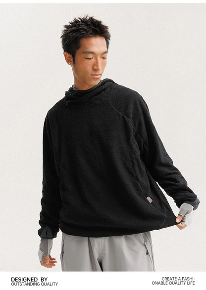 Unisex Lightweight Cloud Velvet Hooded Quick-Dry Shirt for Outdoor Sports: Classic Hood, Elastic Cuffs & Brand Logo Details