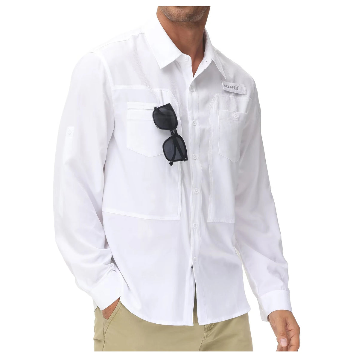 Men's Long Sleeve Fishing Shirts UPF 50+ Sun Protection Breathable Lightweight Travel Work Button Down Shirt with Zipper Pocket