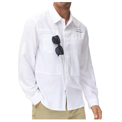 Men's Long Sleeve Fishing Shirts UPF 50+ Sun Protection Breathable Lightweight Travel Work Button Down Shirt with Zipper Pocket