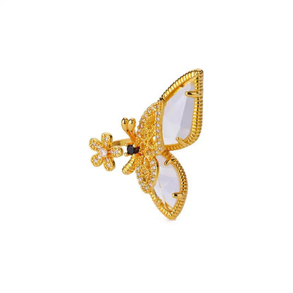 Cute Butterfly Rings For Women Gold Color Stainless Steel Geometric Opening Butterfly Ring Aesthetic Wedding Christmas Jewelry