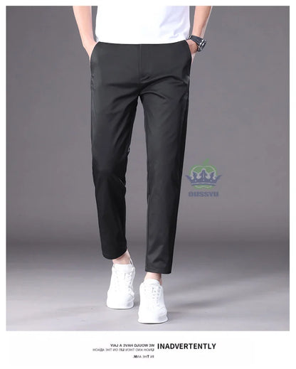 Summer High Quality Cotton Ankle Length Casual Pants Men Business Slim Elastic Waist Jogger Outdoors Korean Work Suit Trousers
