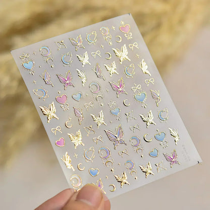 Shiny Jelly Butterfly Charming Golden Gradient Bowknot 5D Self Adhesive Nail Art Sticker Flower Petal Rhinestone Manicure Decals