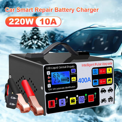 400A Intelligent Pulse Repair Charger Battery High Power Fast Charger 12V/24V Five-Stage Full Automatic Car Battery Charger 220W