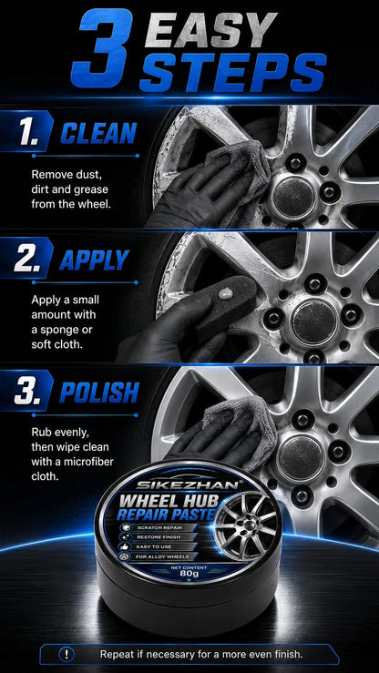 Car Wheel Hub Repair Paste, Scratch & Oxidation Remover, Color Restorer & Polish Wax Cleaner for Alloy Chrome Rims & Tires (80g)