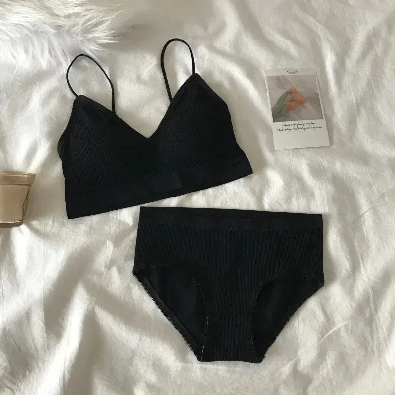 Women's Sports Bra Set Underwear Bra Korean Style Push Up No Steel Ring Bra Sexy Tube Top High Elastic Panty Set