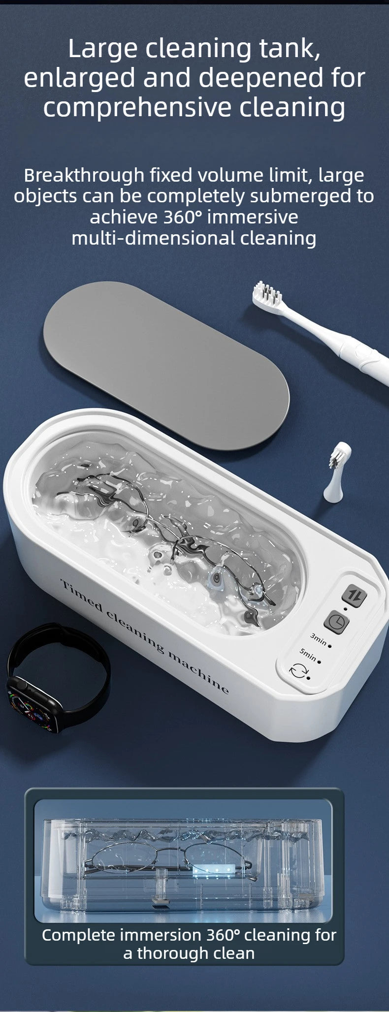 Portable Ultrasonic Cleaning Machine Multifunctional Household Ultrasonic Cleaner for Glasses Jewelry Dentures Braces