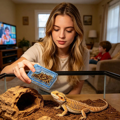 Safe Escape Proof Compartment Reptile Food Dish for Leopard Gecko Hermit Crab Frog Spider Chameleon Iguana Lizard Tarantula