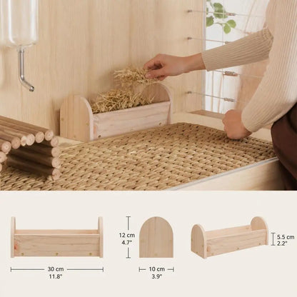 Solid Wood Hay Feeder For Rabbits Guinea Pigs Chinchillas, Natural Pine Grass Rack Prevents Contamination, Small Pet Food Dispenser Cage Accessory, 28x10x10 Cm