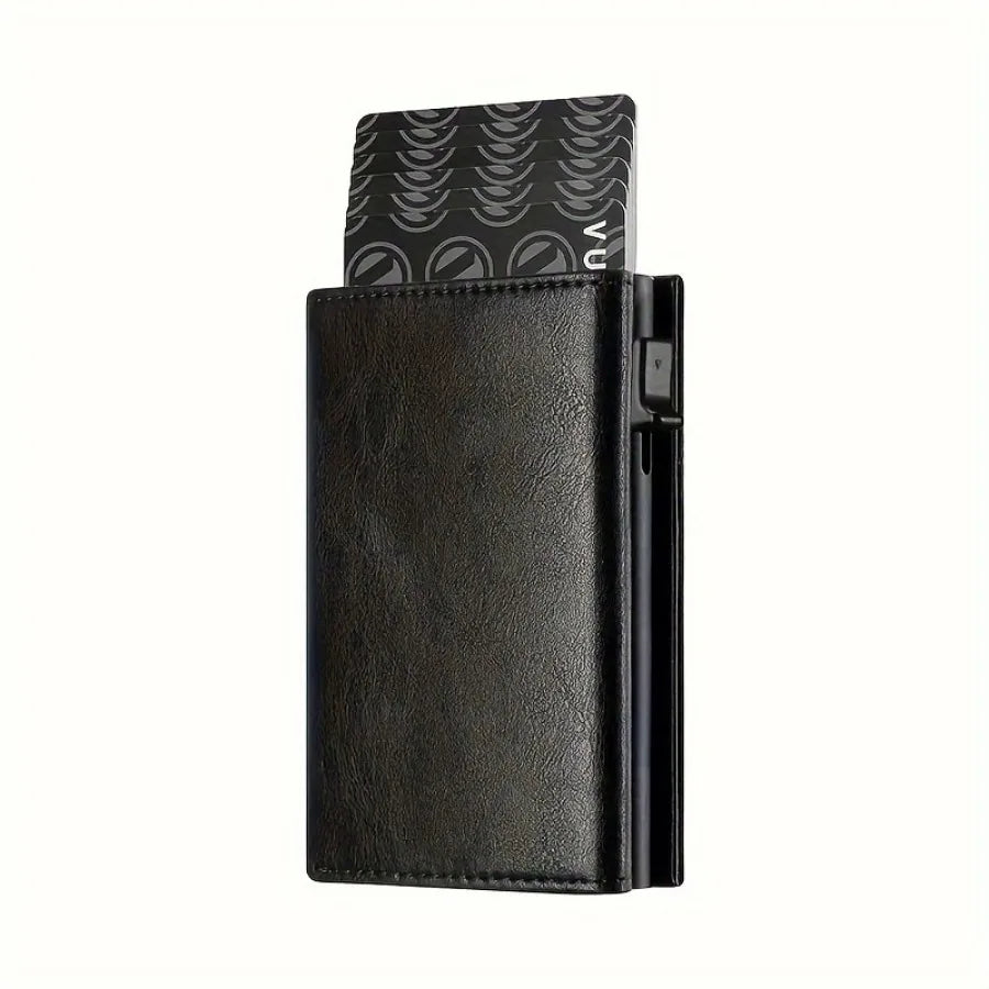 Men's Wallet with Zipper Coin Purse Automatic Pop-up Metal Credit Card Holder Minimalist RFID Blocking Business Card Wallet Idea