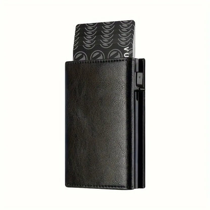 Men's Wallet with Zipper Coin Purse Automatic Pop-up Metal Credit Card Holder Minimalist RFID Blocking Business Card Wallet Idea