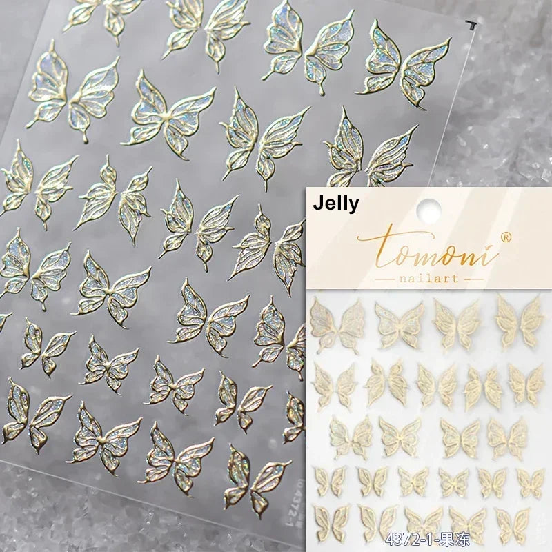 1pcs 5D Japanese Black Butterfly Nail Art Stickers Glitter Shiny Kawaii Self Adhesive Manicure Decorations Tool Decals Accessory