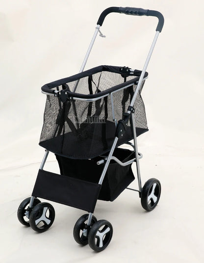 Foldable Pet Stroller, Detachable Dog Cart with Shopping Basket, Lightweight for Camping Picnic
