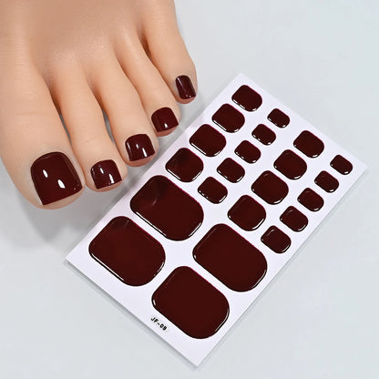 22Tips Solid Color Self-adhesive Gel Stickers for Toe Nails Waterproof Long-lasting Toenail Stickers Toe Full Cover Toenail Wrap