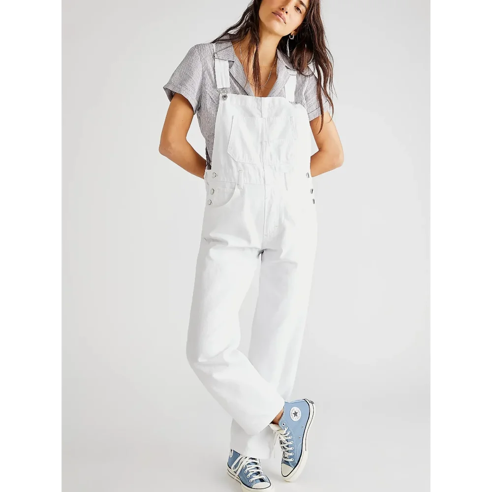 Fashion Jeans Overalls for Women Loose Fit Classic Bib Casual Jean Stretchy Denim Overall Jumpsuit Tapered Leg Jean Pants