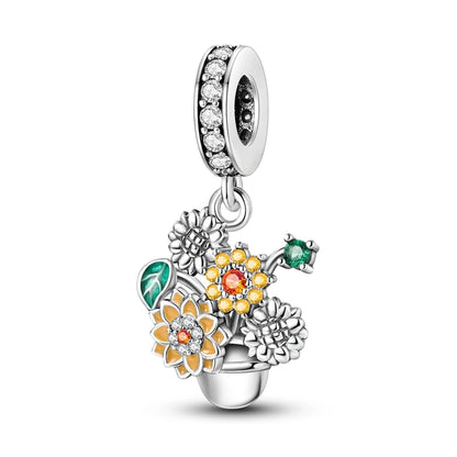 Original 925 Sterling Silver Charm Beads Clover Sunflower Tulip Carnation Pendant For Women Jewelry Fashion Gift
