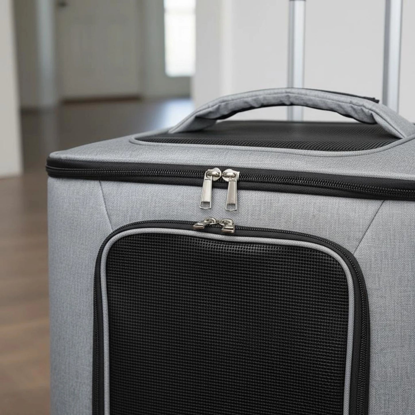 Rolling Pet Carrier Quiet Wheels Feline Carrier Suitcase Feline Travel Bag Large Capacity Portable for Outdoor