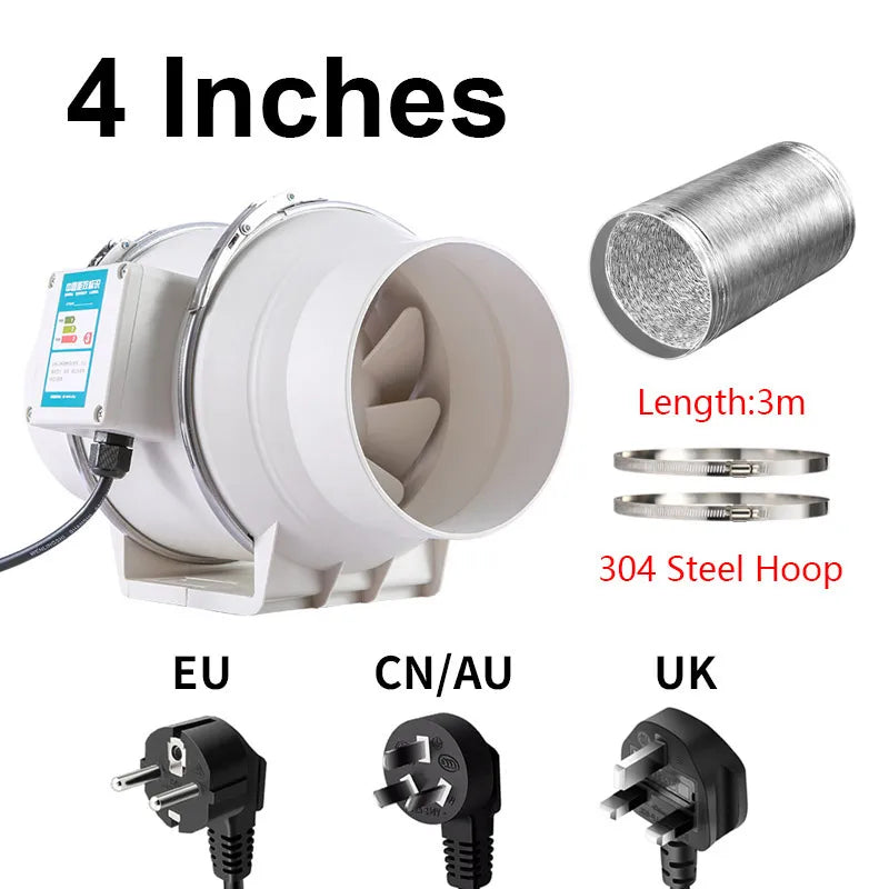 4 5 Inch 220V Ventilation Flow Fan Exhaust Fans Home Inline Pipe Duct Extractor Kitchen Toilet Air Clean Ventilator Diagonal