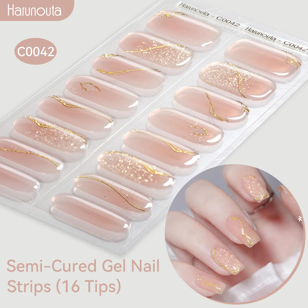 Gradient Auroras Semi Cured Gel Nail Strips Sparkly Shinning DIY Gel Polish Stickers for Nails Works with UV/LED Nail Lamps